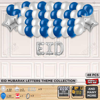 48 Pcs Eid Silver Foil Balloon Garland Theme Collection