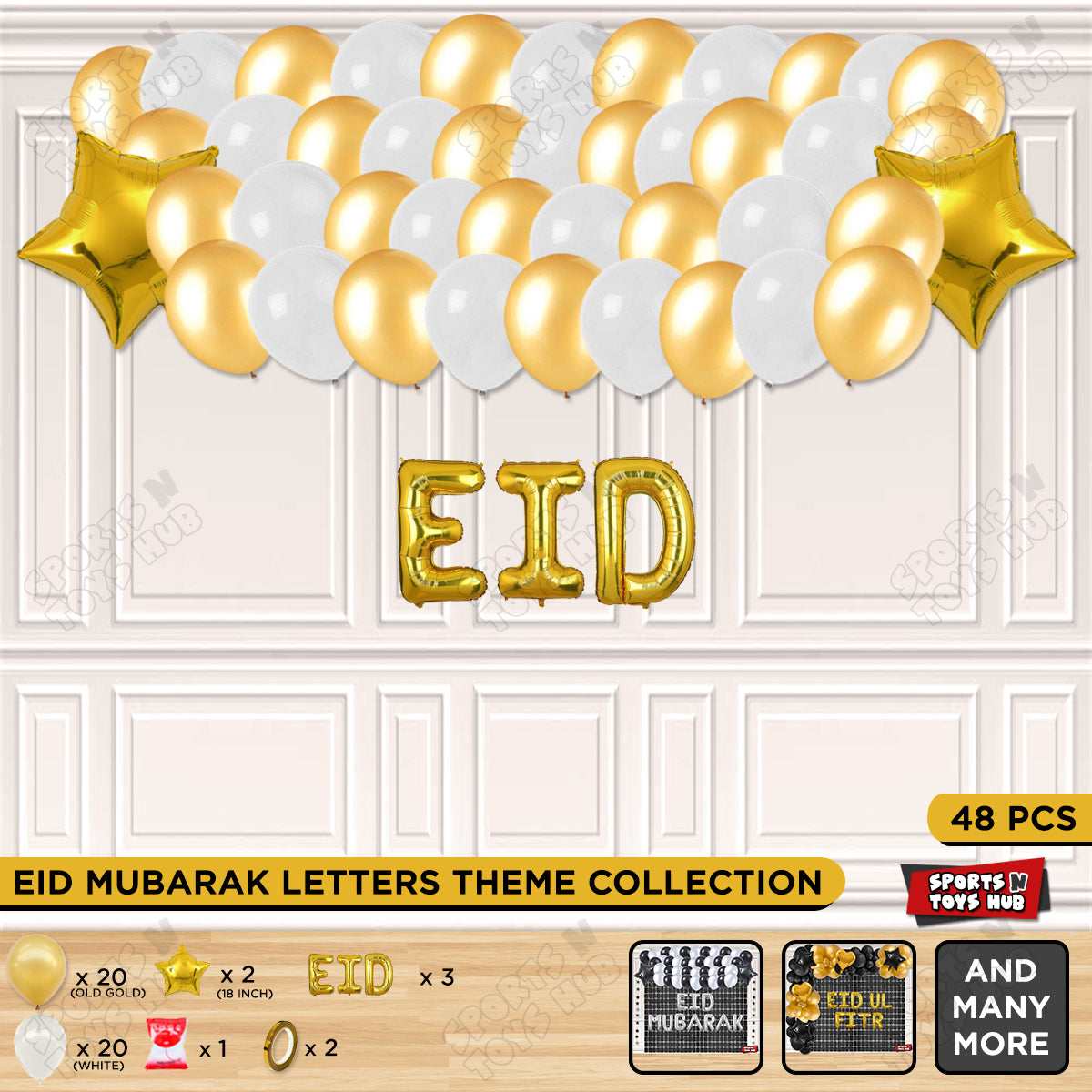 48 Pcs Eid Gold Foil Balloon Garland Theme Collection