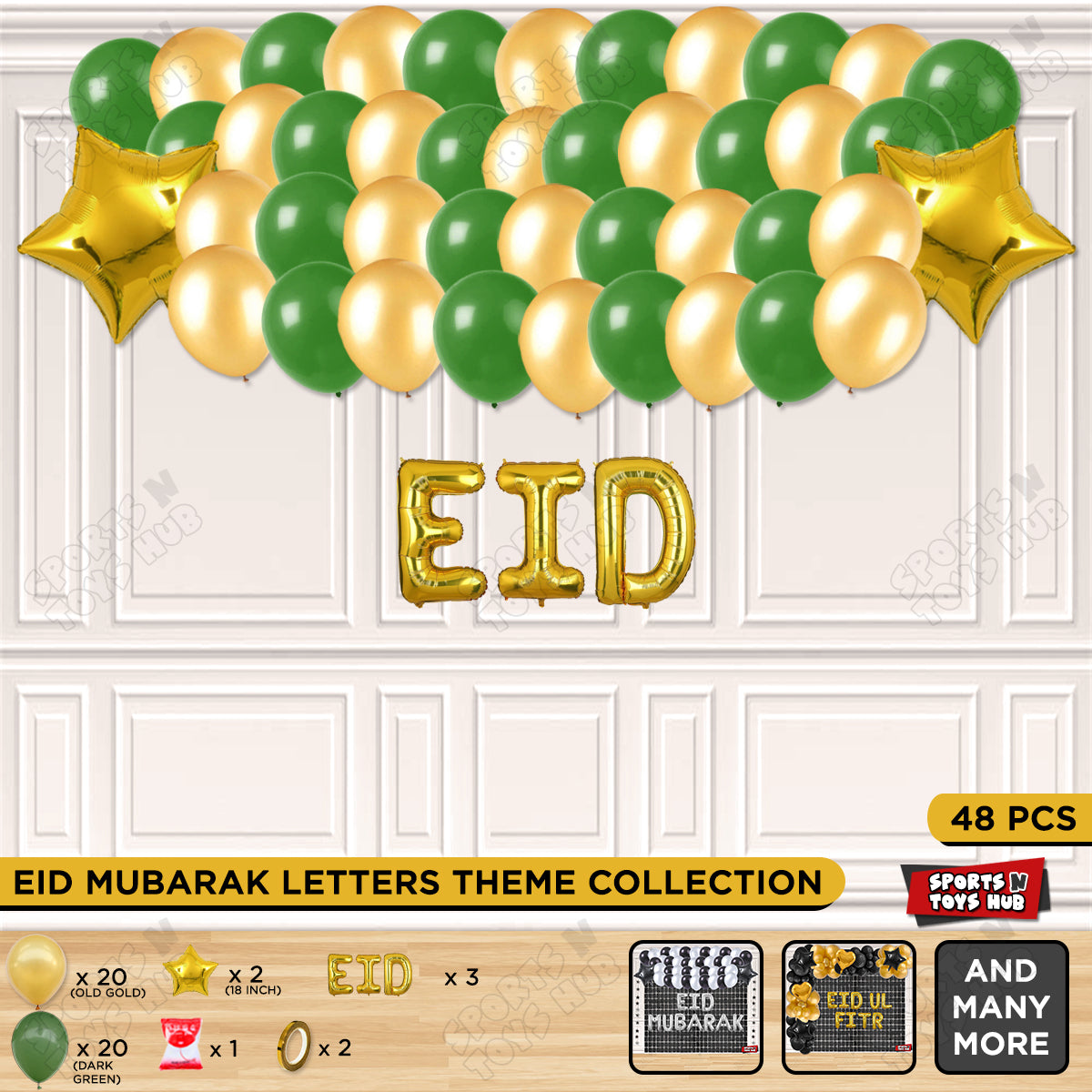 48 Pcs Eid Gold Foil Balloon Garland Theme Collection