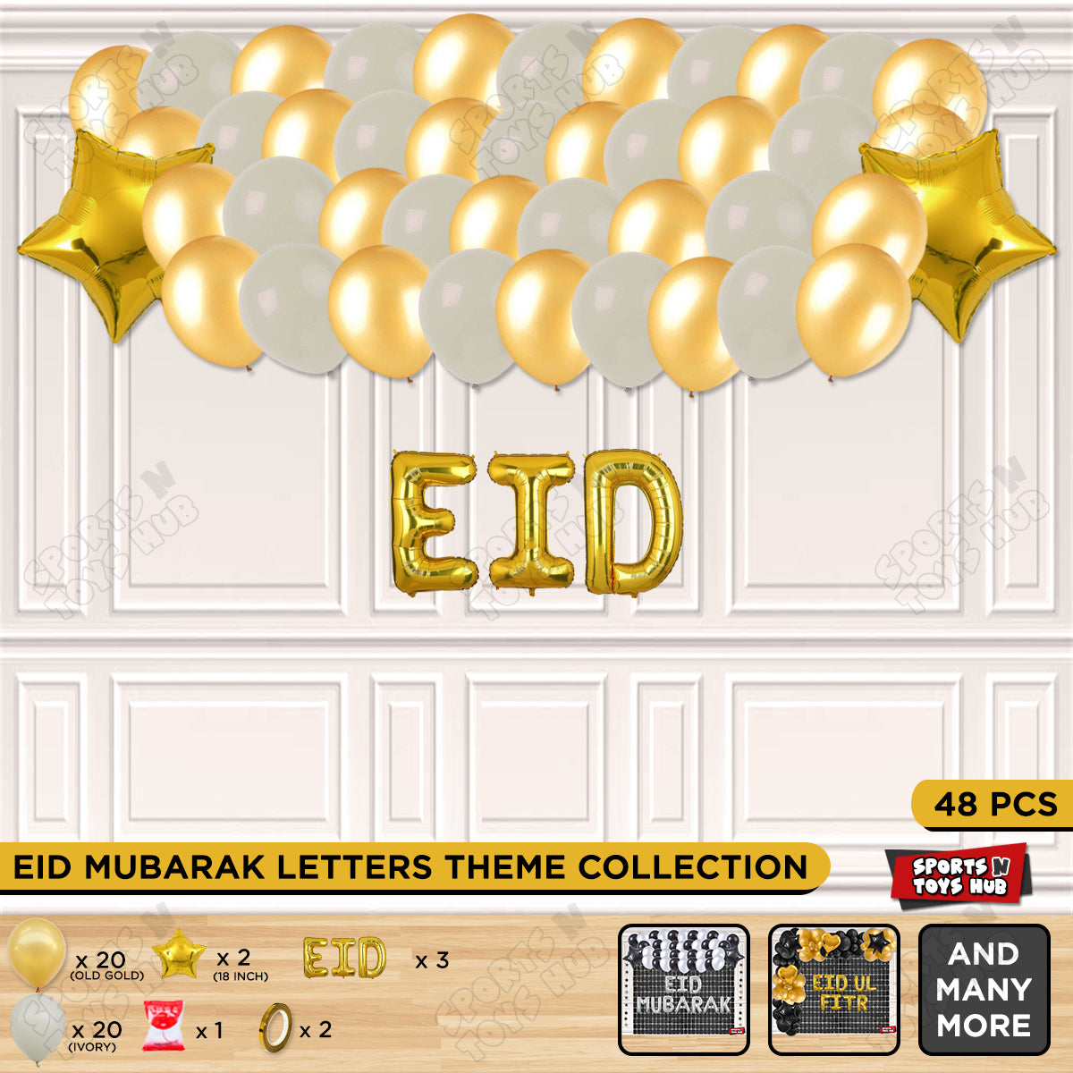 48 Pcs Eid Gold Foil Balloon Garland Theme Collection