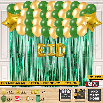 51 Pcs Eid Gold Foil Balloon Curtain Theme Collection