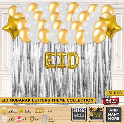 51 Pcs Eid Gold Foil Balloon Curtain Theme Collection