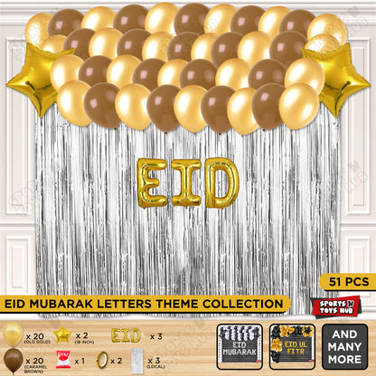 51 Pcs Eid Gold Foil Balloon Curtain Theme Collection