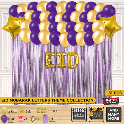 51 Pcs Eid Gold Foil Balloon Curtain Theme Collection