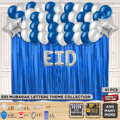 51 Pcs Eid Silver Foil Balloon Curtain Theme Collection