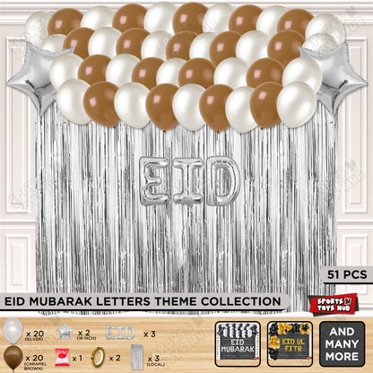 51 Pcs Eid Silver Foil Balloon Curtain Theme Collection