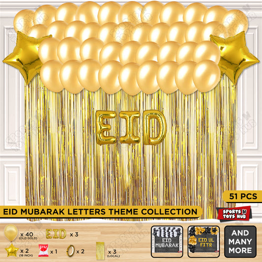 51 Pcs Eid Gold Foil Balloon Curtain Theme Collection