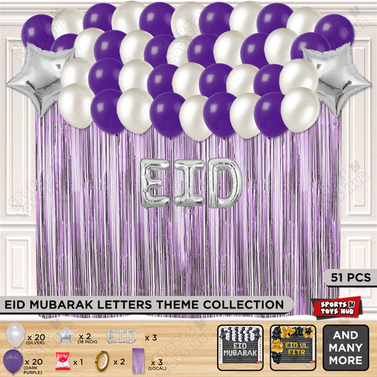 51 Pcs Eid Silver Foil Balloon Curtain Theme Collection