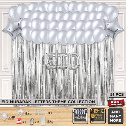 51 Pcs Eid Silver Foil Balloon Curtain Theme Collection