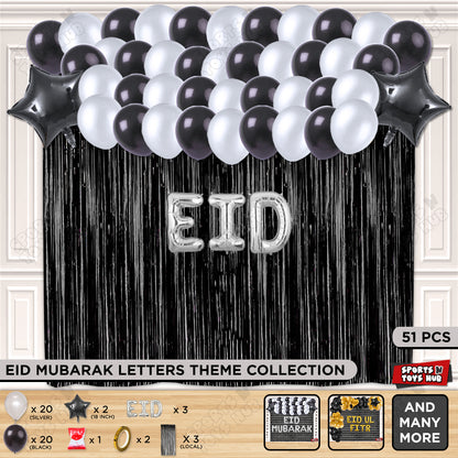 51 Pcs Eid Silver Foil Balloon Curtain Theme Collection