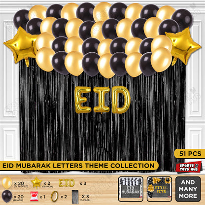 51 Pcs Eid Gold Foil Balloon Curtain Theme Collection
