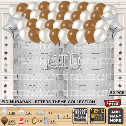 52 Pcs Eid Silver Foil Balloon Rectangle Curtain Theme Collection
