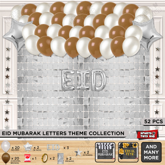 52 Pcs Eid Silver Foil Balloon Rectangle Curtain Theme Collection