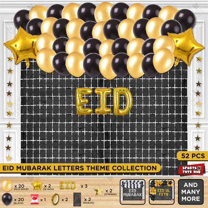 52 Pcs Eid Gold Foil Balloon Rectangle Curtain Theme Collection