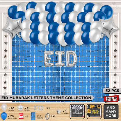 52 Pcs Eid Silver Foil Balloon Rectangle Curtain Theme Collection