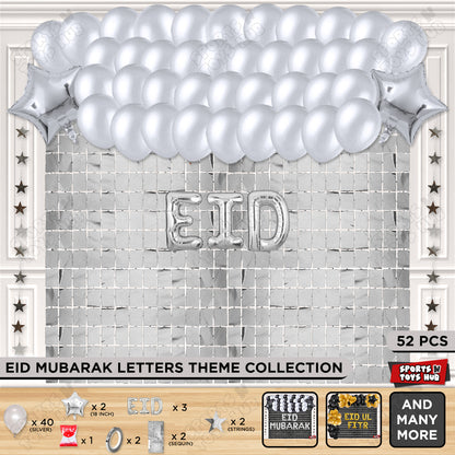 52 Pcs Eid Silver Foil Balloon Rectangle Curtain Theme Collection