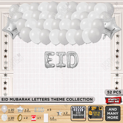 52 Pcs Eid Silver Foil Balloon Rectangle Curtain Theme Collection
