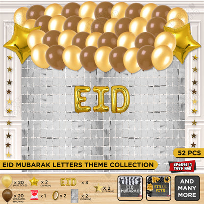 52 Pcs Eid Gold Foil Balloon Rectangle Curtain Theme Collection