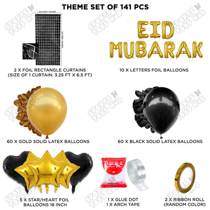 141 Pcs Eid Mubarak Gold Foil Balloon Arch Theme Collection