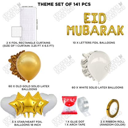 141 Pcs Eid Mubarak Gold Foil Balloon Arch Theme Collection