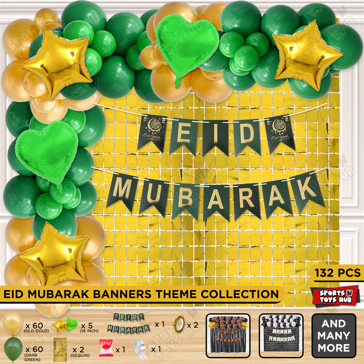 Eid Mubarak Card Banner Theme Collection - Gold & Green