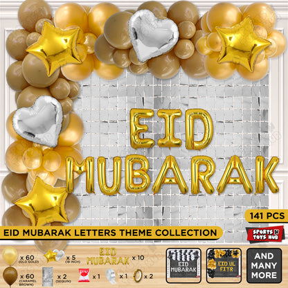 141 Pcs Eid Mubarak Gold Foil Balloon Arch Theme Collection