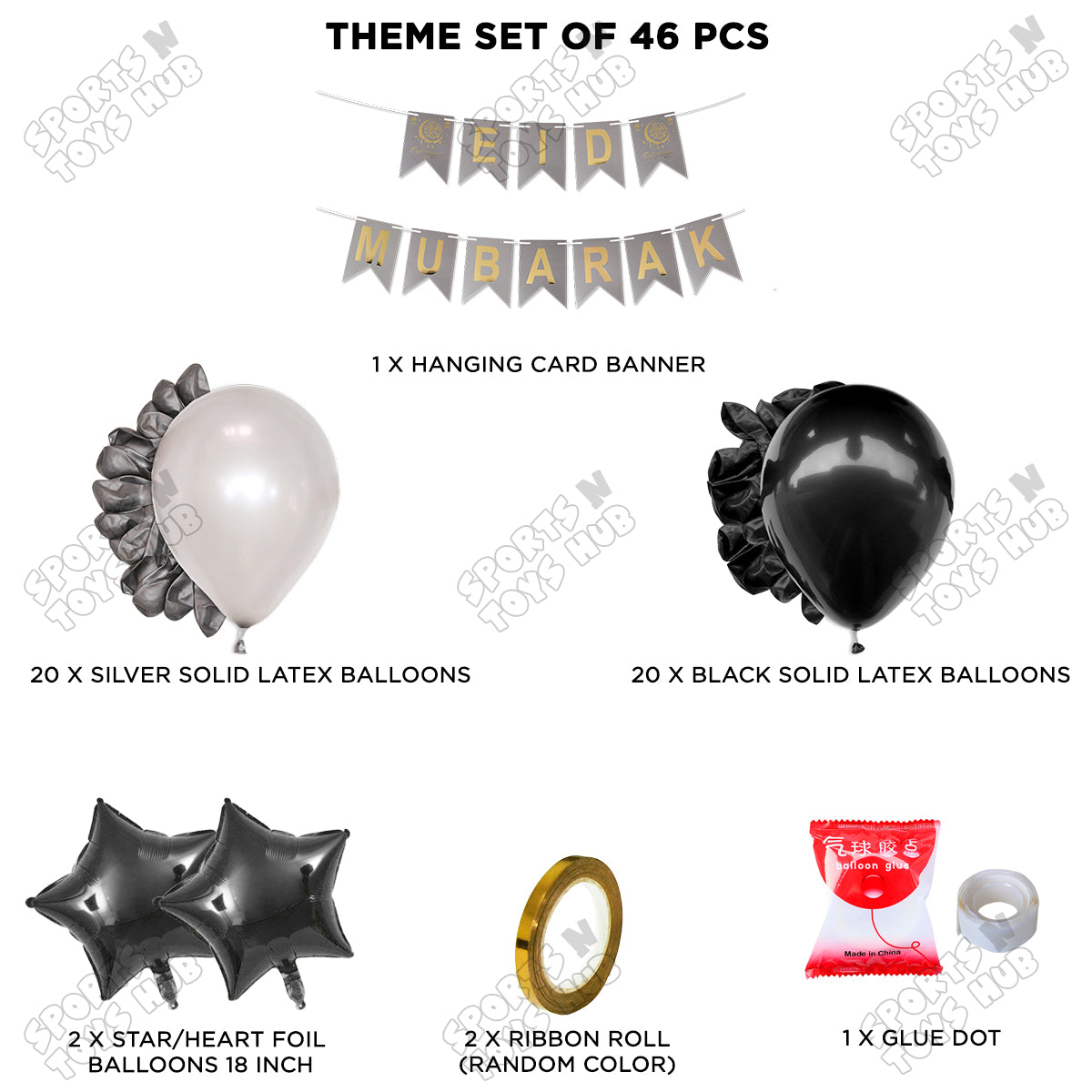 Eid Mubarak Card Banner Theme Collection - Silver & Black
