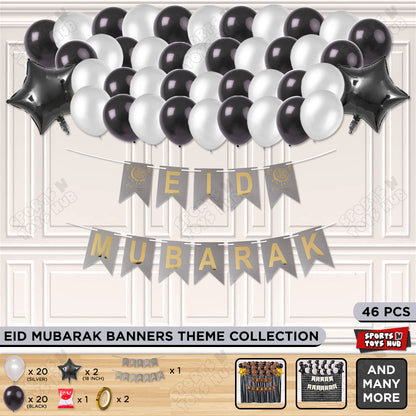 Eid Mubarak Card Banner Theme Collection - Silver & Black