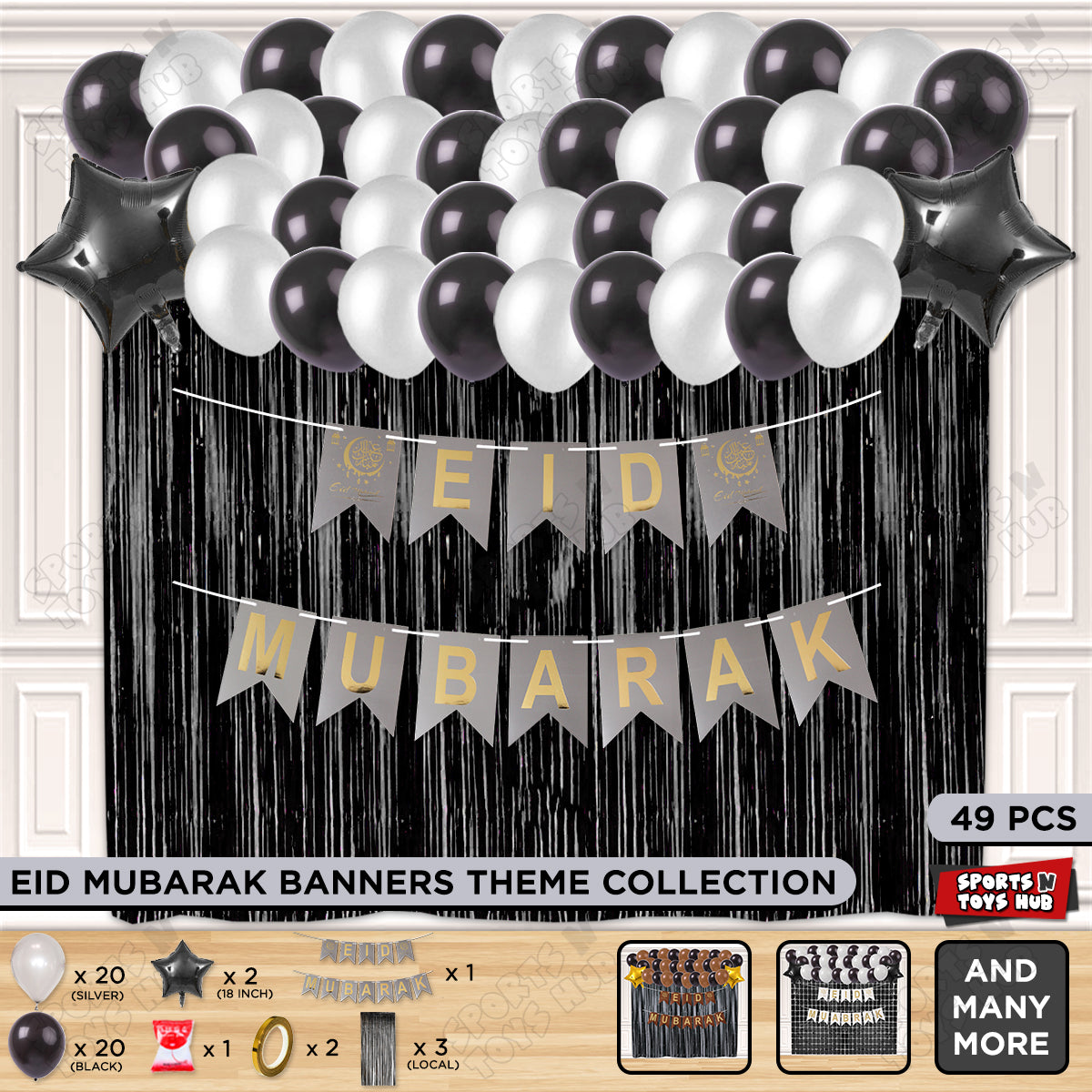 Eid Mubarak Card Banner Theme Collection - Silver & Black