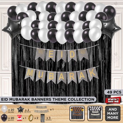 Eid Mubarak Card Banner Theme Collection - Silver & Black
