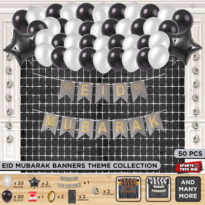 Eid Mubarak Card Banner Theme Collection - Silver & Black