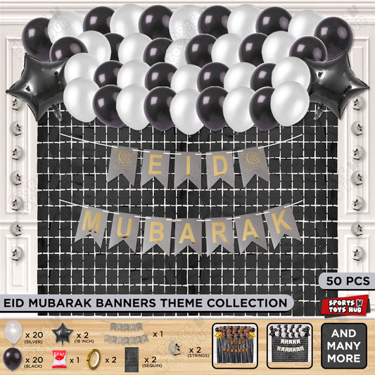 Eid Mubarak Card Banner Theme Collection - Silver & Black