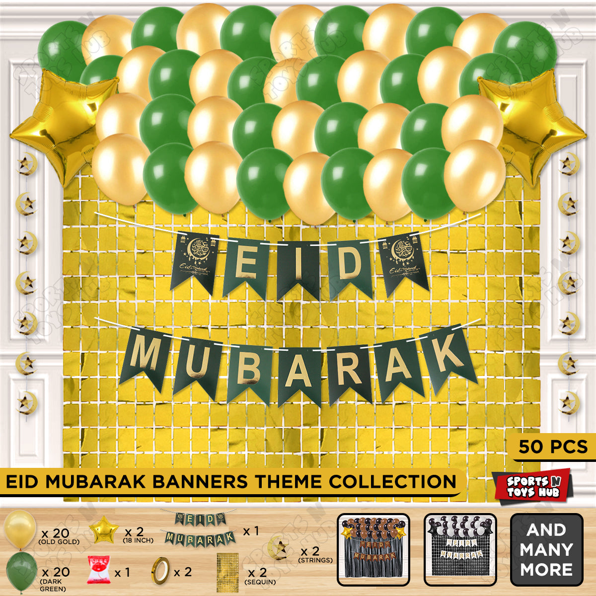 Eid Mubarak Card Banner Theme Collection - Gold & Green