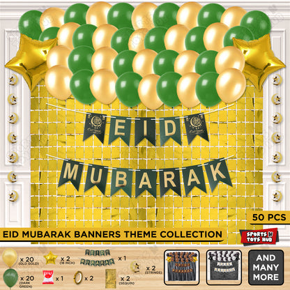 Eid Mubarak Card Banner Theme Collection - Gold & Green
