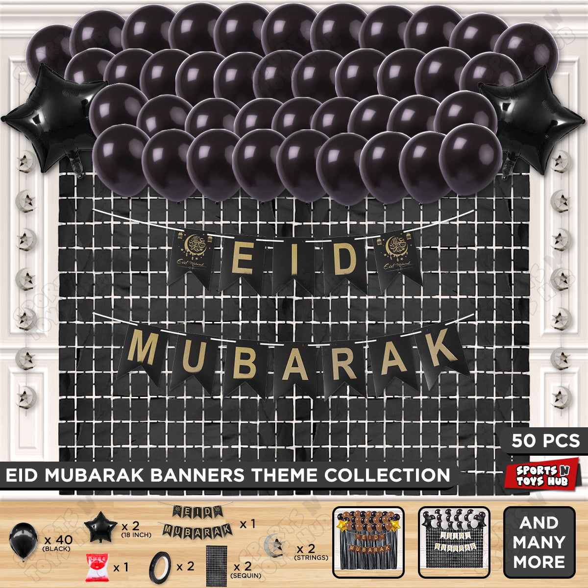 Eid Mubarak Card Banner Theme Collection - Black