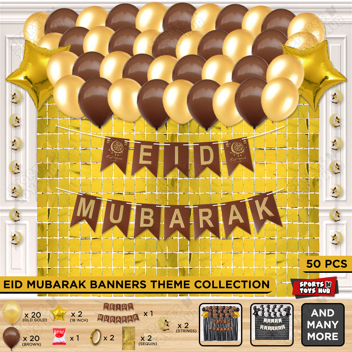 Eid Mubarak Card Banner Theme Collection - Gold & Brown