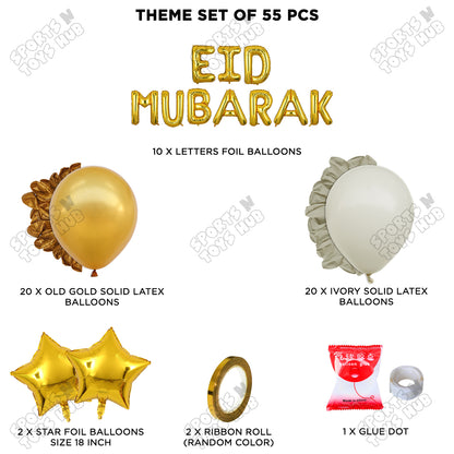 55 Pcs Eid Mubarak Gold Foil Balloon Garland Theme Collection