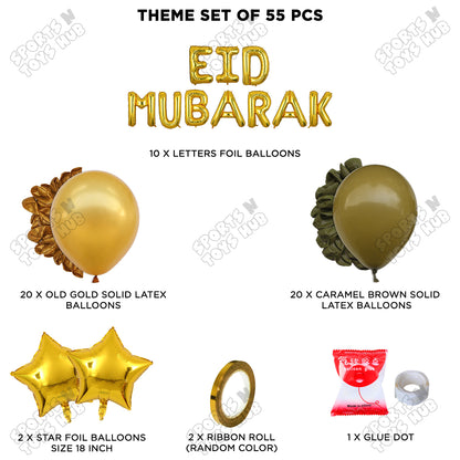 55 Pcs Eid Mubarak Gold Foil Balloon Garland Theme Collection