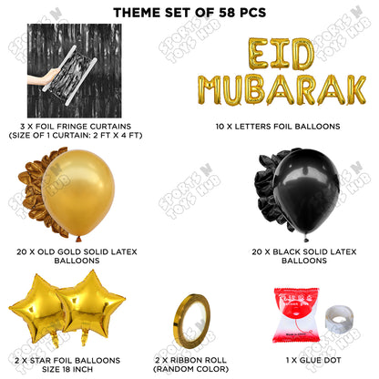58 Pcs Eid Mubarak Gold Foil Balloon Curtain Theme Collection