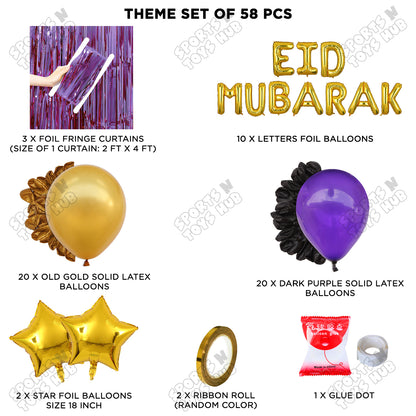 58 Pcs Eid Mubarak Gold Foil Balloon Curtain Theme Collection