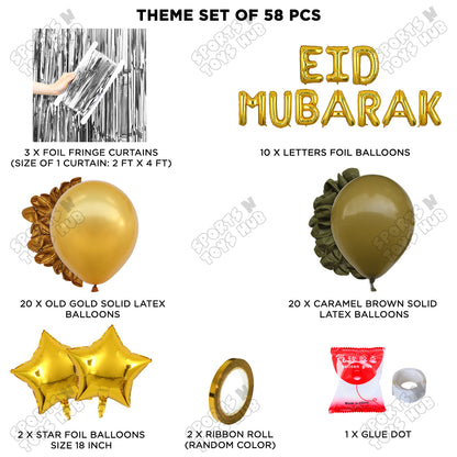 58 Pcs Eid Mubarak Gold Foil Balloon Curtain Theme Collection