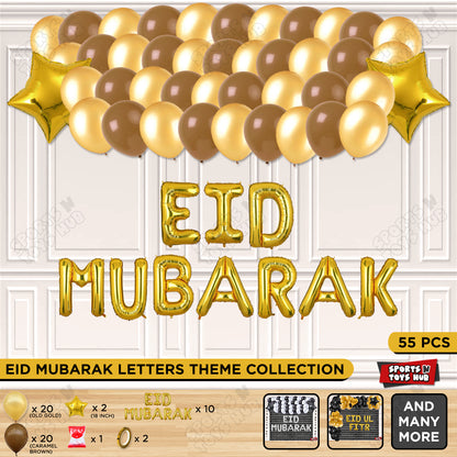 55 Pcs Eid Mubarak Gold Foil Balloon Garland Theme Collection