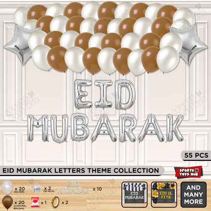 55 Pcs Eid Mubarak Silver Foil Balloon Garland Theme Collection