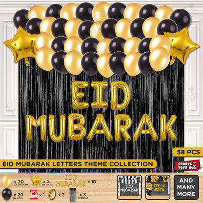 58 Pcs Eid Mubarak Gold Foil Balloon Curtain Theme Collection