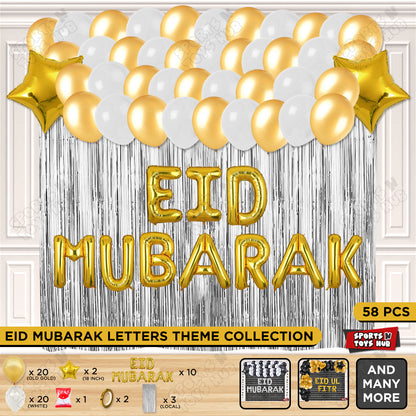 58 Pcs Eid Mubarak Gold Foil Balloon Curtain Theme Collection