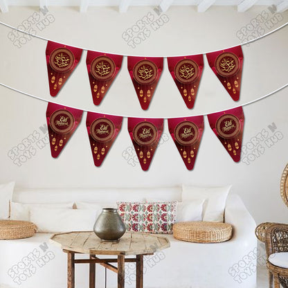 Eid Mubarak Maroon Color Printed Flag Triangle Banner