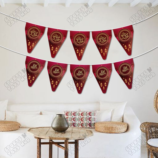 Eid Mubarak Maroon Color Printed Flag Triangle Banner