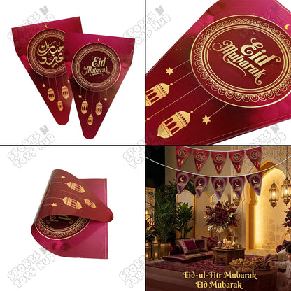 Eid Mubarak Maroon Color Printed Flag Triangle Banner