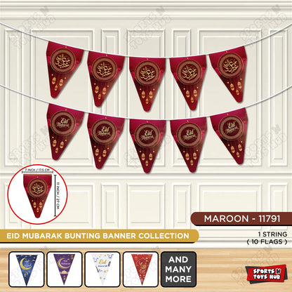 Eid Mubarak Maroon Color Printed Flag Triangle Banner