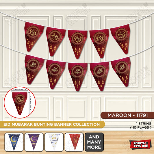Eid Mubarak Maroon Color Printed Flag Triangle Banner